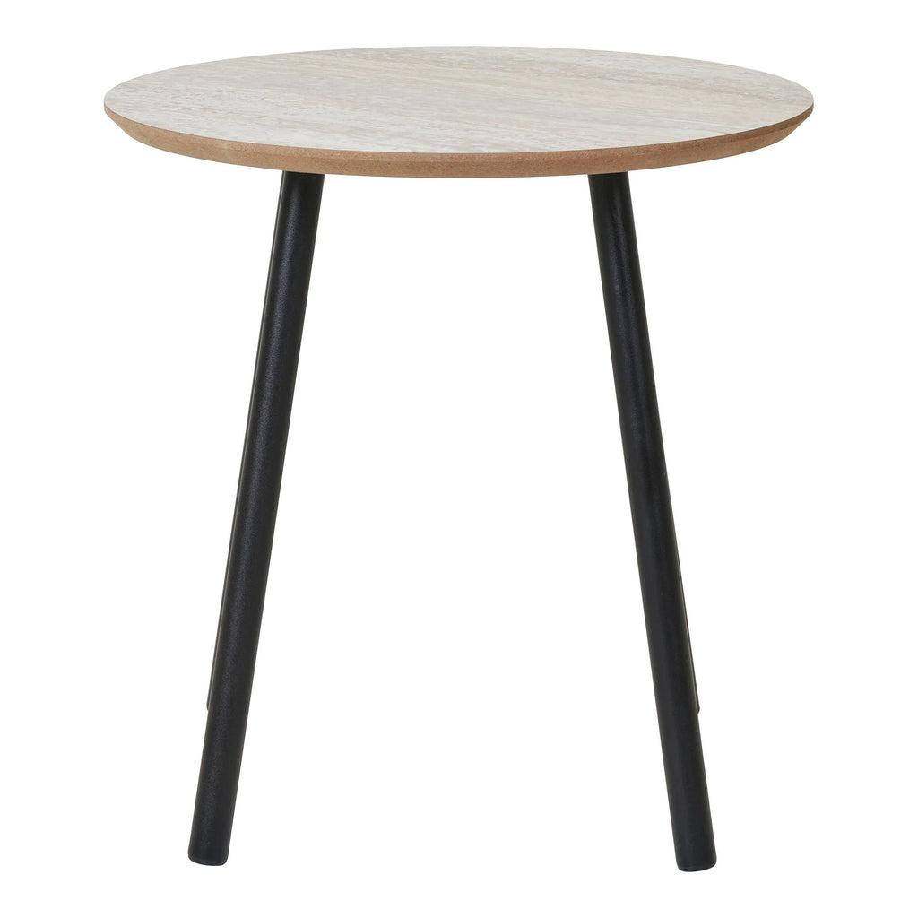 Table d’appoint travertin beige et noir en MDF et acier