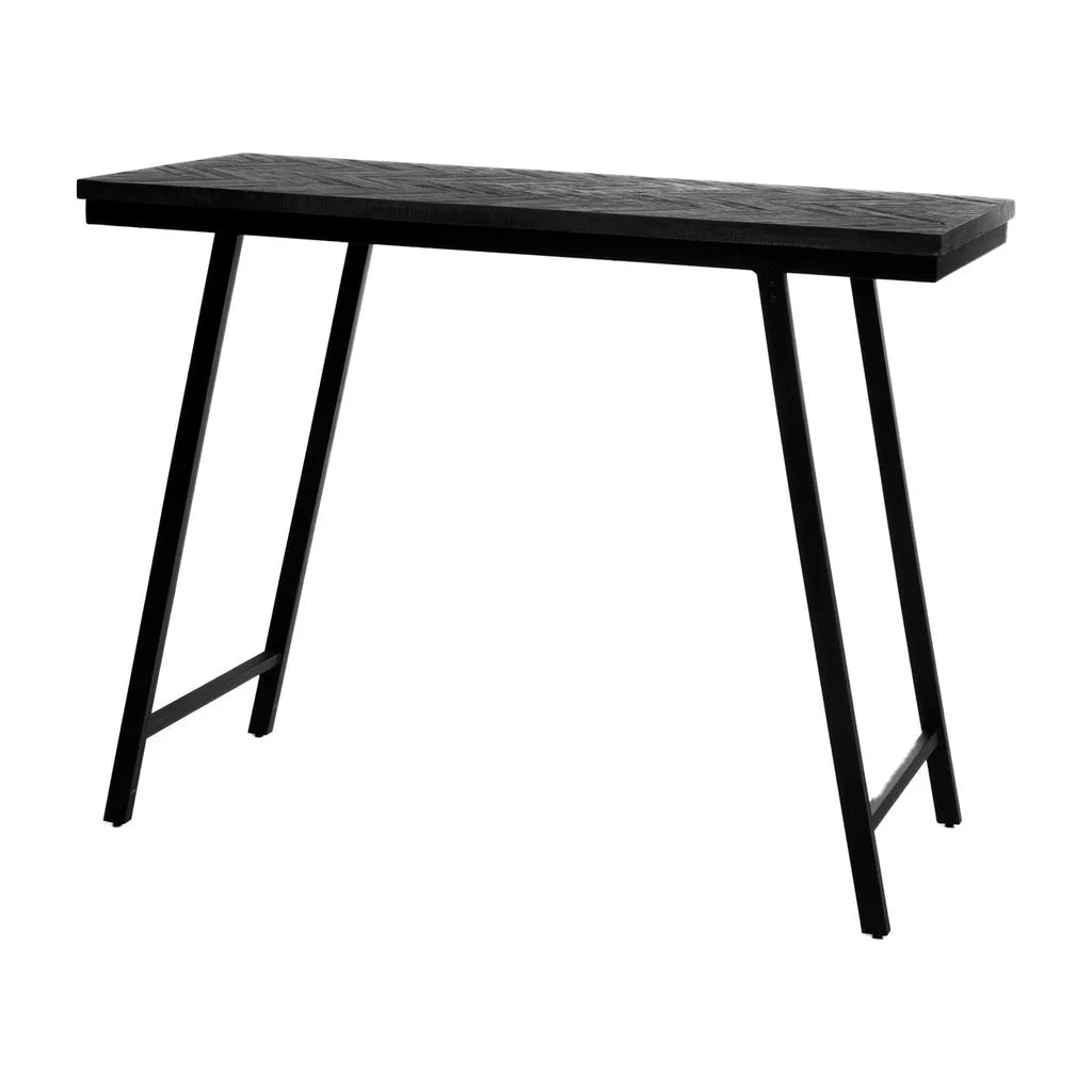 Console en bois noir avec pieds en métal, modèle La table haute à chevrons