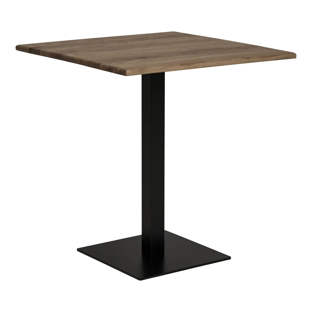 Table haute en chêne fumé avec base métal noir 70x70 cm