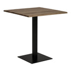 Table haute en chêne fumé avec base métal noir 70x70 cm