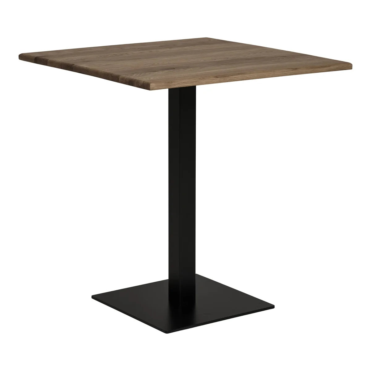 Table haute en chêne fumé avec base métal noir 70x70 cm