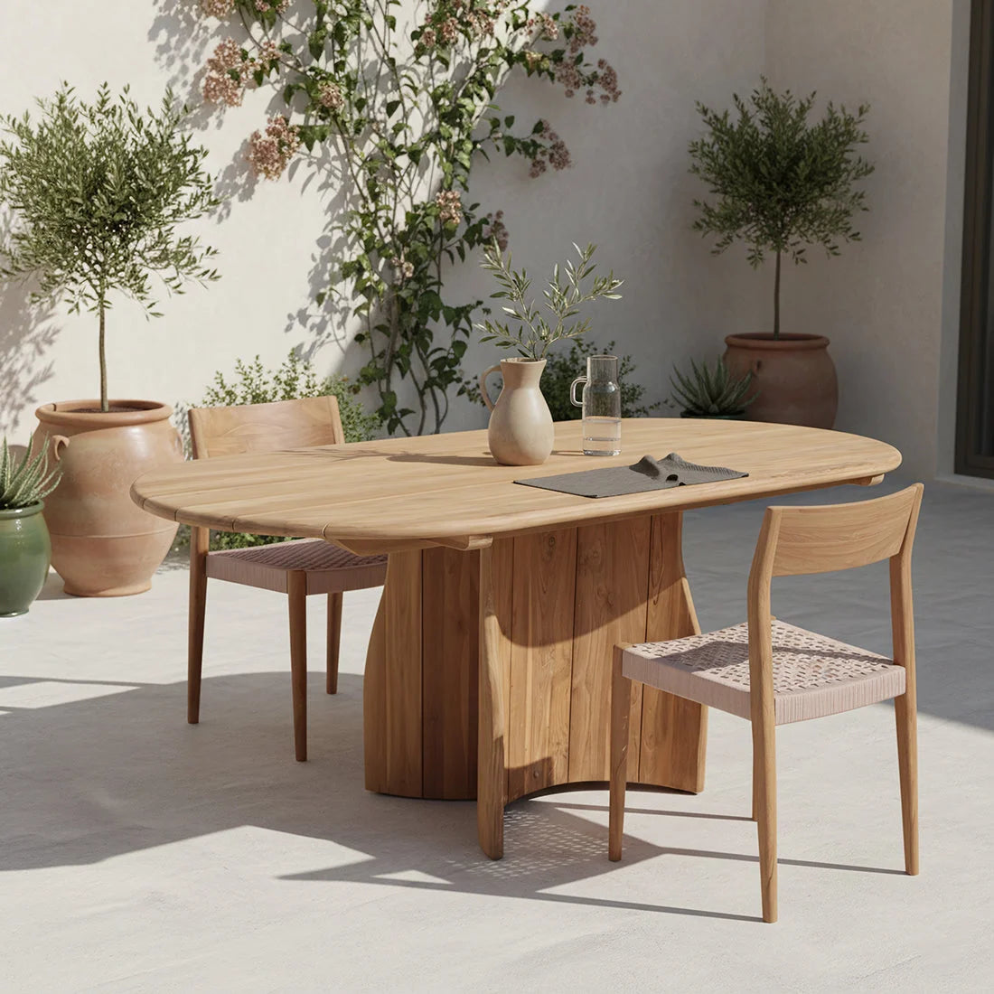 Table de jardin ovale en teck recyclé naturel 200x90 cm