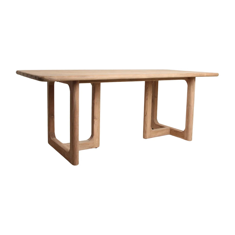 Table de jardin en teck recyclé naturel avec pieds ajourés – 200x90 cm