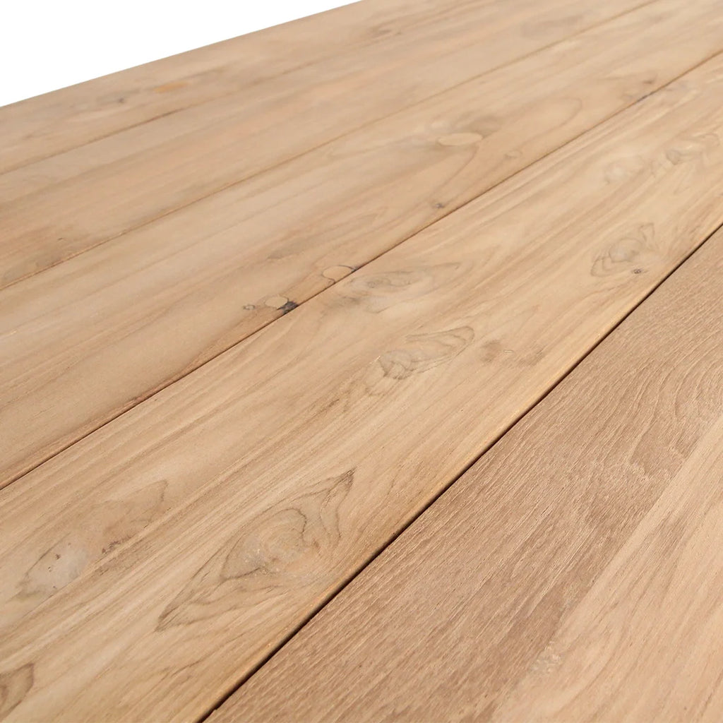 Table de jardin en teck recyclé naturel, bois clair à grain fin, 200x90 cm