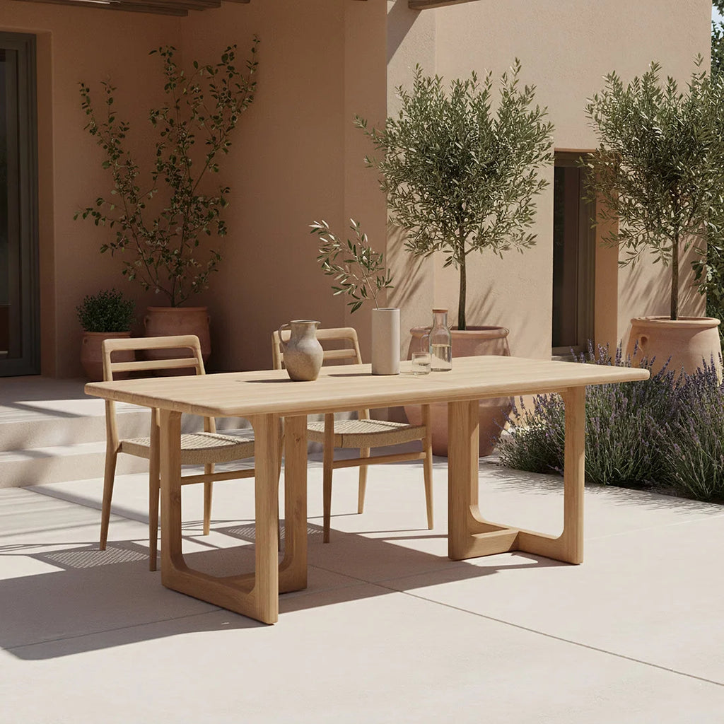 Table de jardin en teck recyclé naturel 200x90 cm pieds ajourés