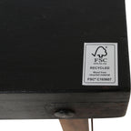 Boîte en bois noir avec étiquette FSC recyclée sur table pliante 170x40 cm