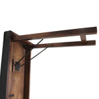 Table pliante en bois sombre et métal noir, pieds tréteaux, 170x40 cm