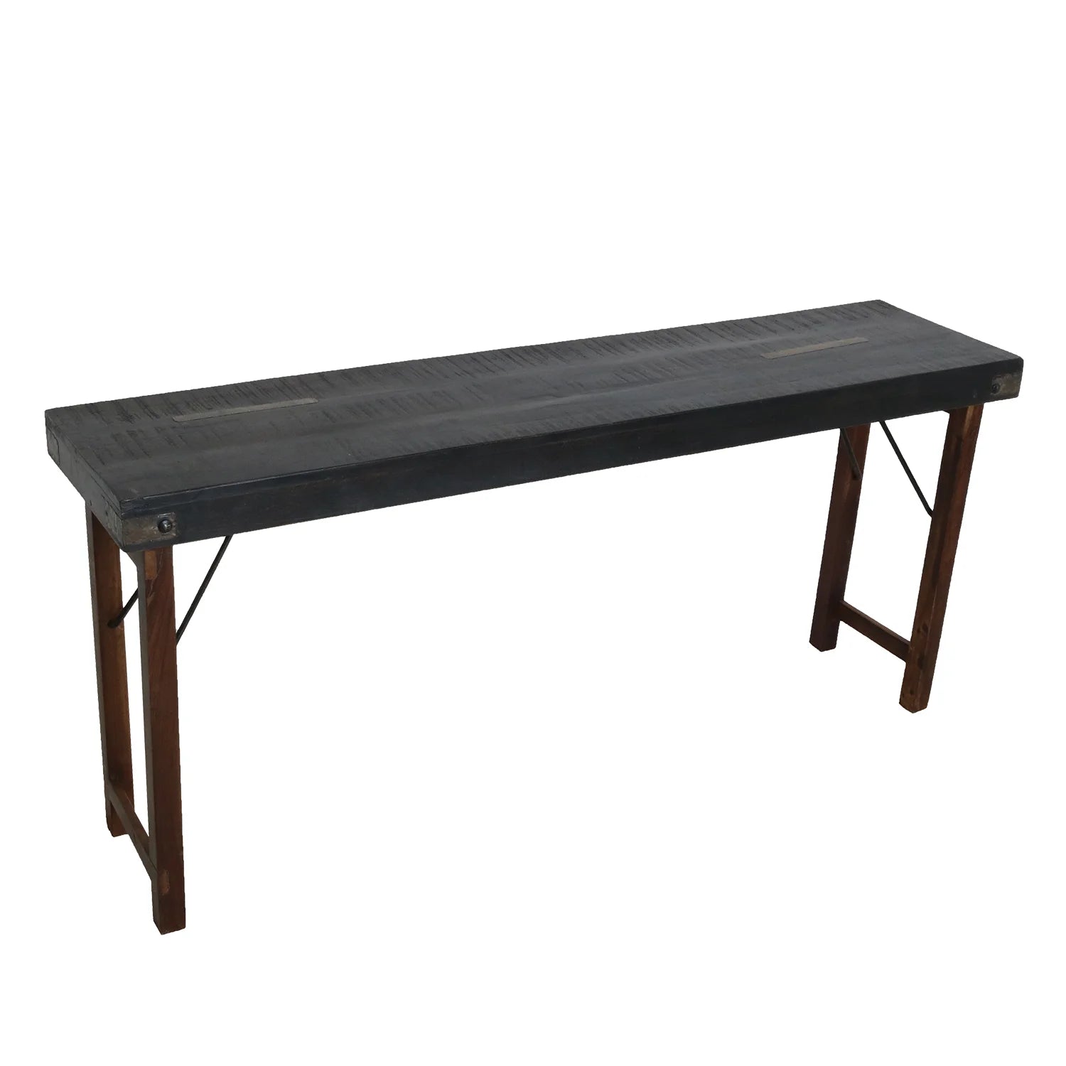 Table pliante en bois et métal gris foncé à pieds tréteaux 170x40 cm