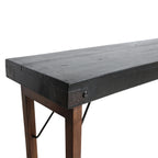 Table pliante industrielle en bois gris patiné et métal noir, 170x40 cm