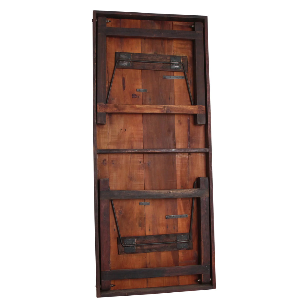 Table pliante en bois recyclé brun avec piètement métal 190x80 cm