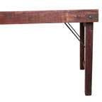 Pied de table en bois recyclé brun avec grain visible et fixation métallique