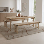 Table pliante en bois recyclé naturel avec renforts métal noir, 165x75 cm