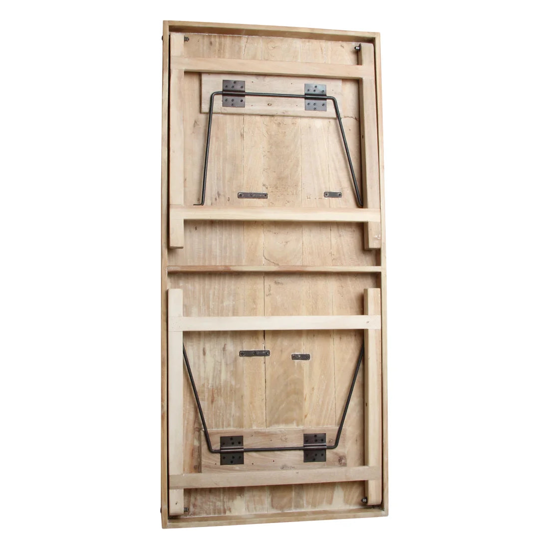 Table pliante en bois recyclé naturel avec renforts métal noir, 165x75 cm