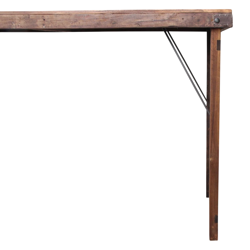 Table pliante en bois vintage brun avec piétement métal 170x60 cm
