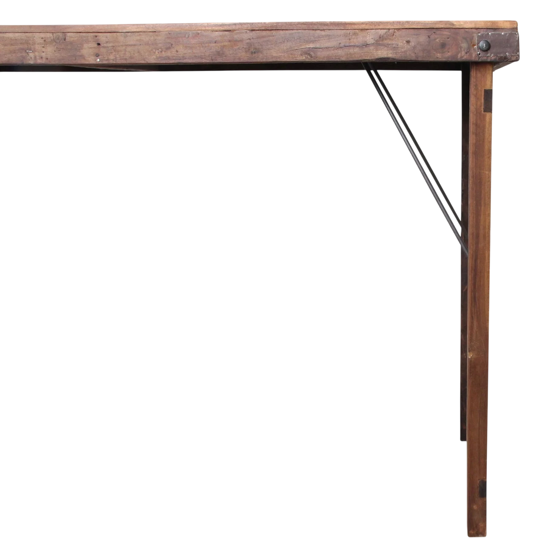 Table pliante en bois vintage brun avec piétement métal 170x60 cm