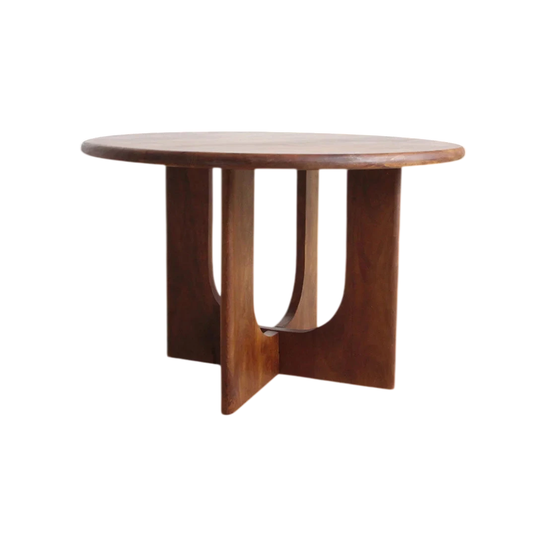 Table ronde en bois massif brun avec pieds en U sculpturaux, Ø120 cm