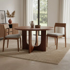 Table ronde en bois massif brun, pied sculptural croisé, Ø120 cm