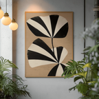 Tableau abstrait plante noir et blanc en situation