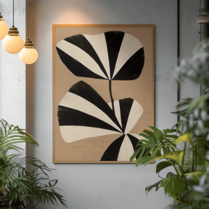 Tableau abstrait plante noir et blanc en situation