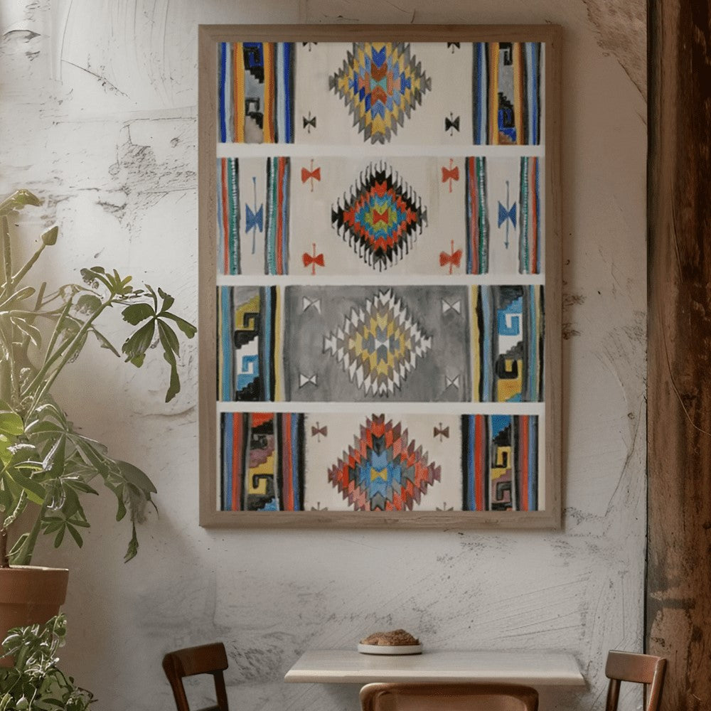 Tableau motifs ethniques colorés en situation