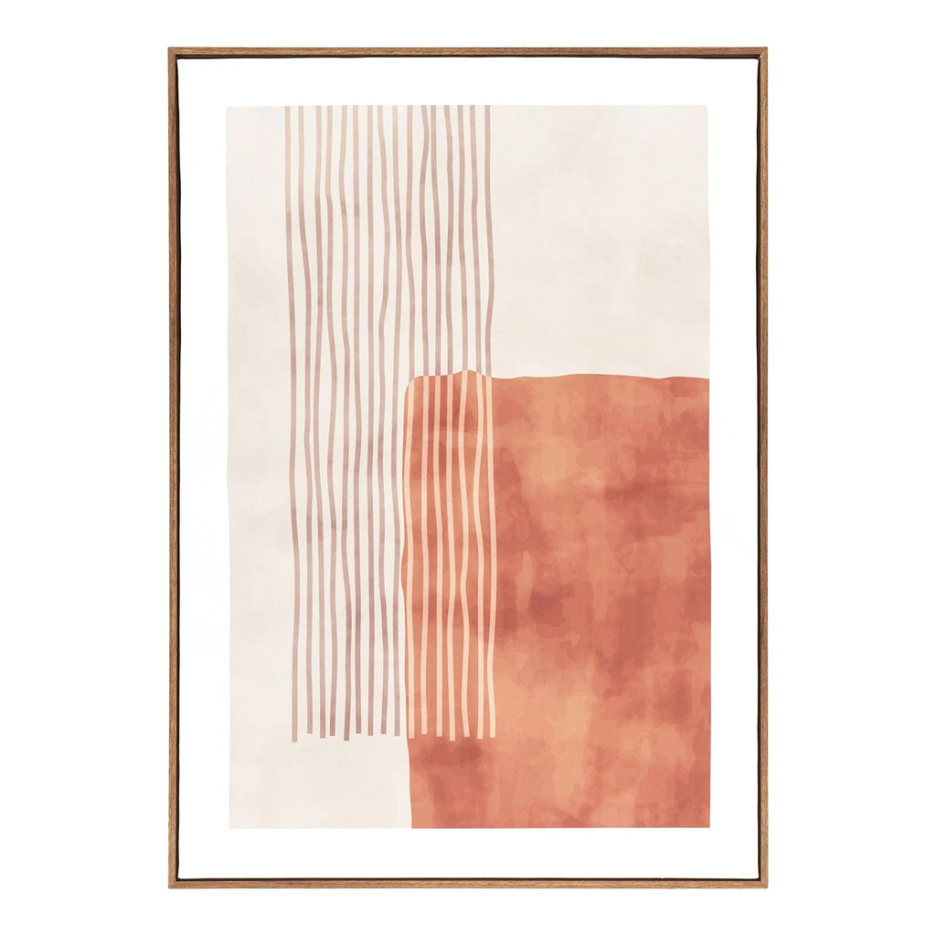 Tableau mural abstrait terracotta et bois clair 50x70 cm