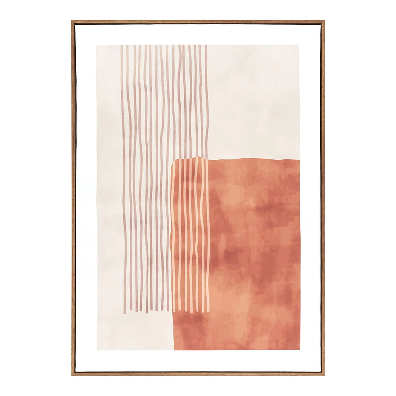 Tableau mural abstrait terracotta et bois clair – 50x70 cm