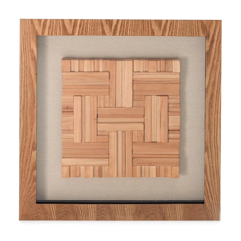 Art mural en bois tressé relief sur toile de lin 60x60 cm, décoration élégante
