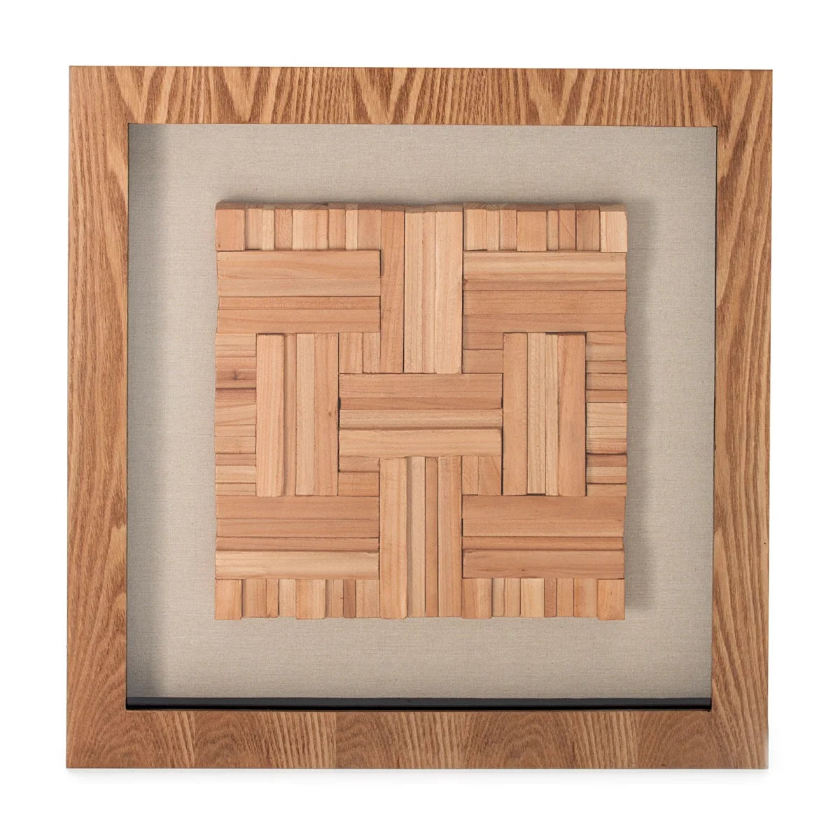 Art mural en bois tressé relief sur toile de lin 60x60 cm, décoration élégante