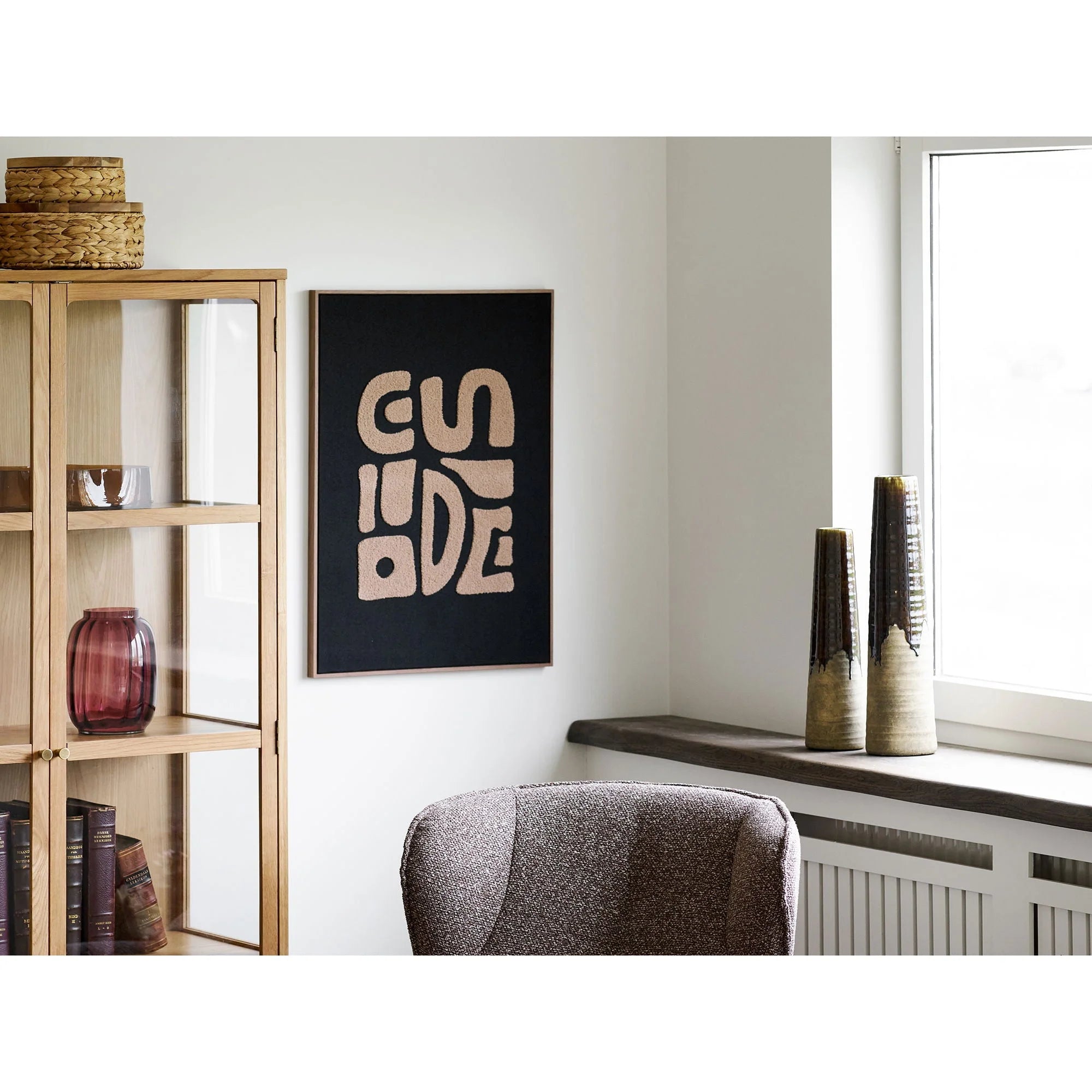 Poster tableau mural tufté noir et beige en relief organique 50x70 cm