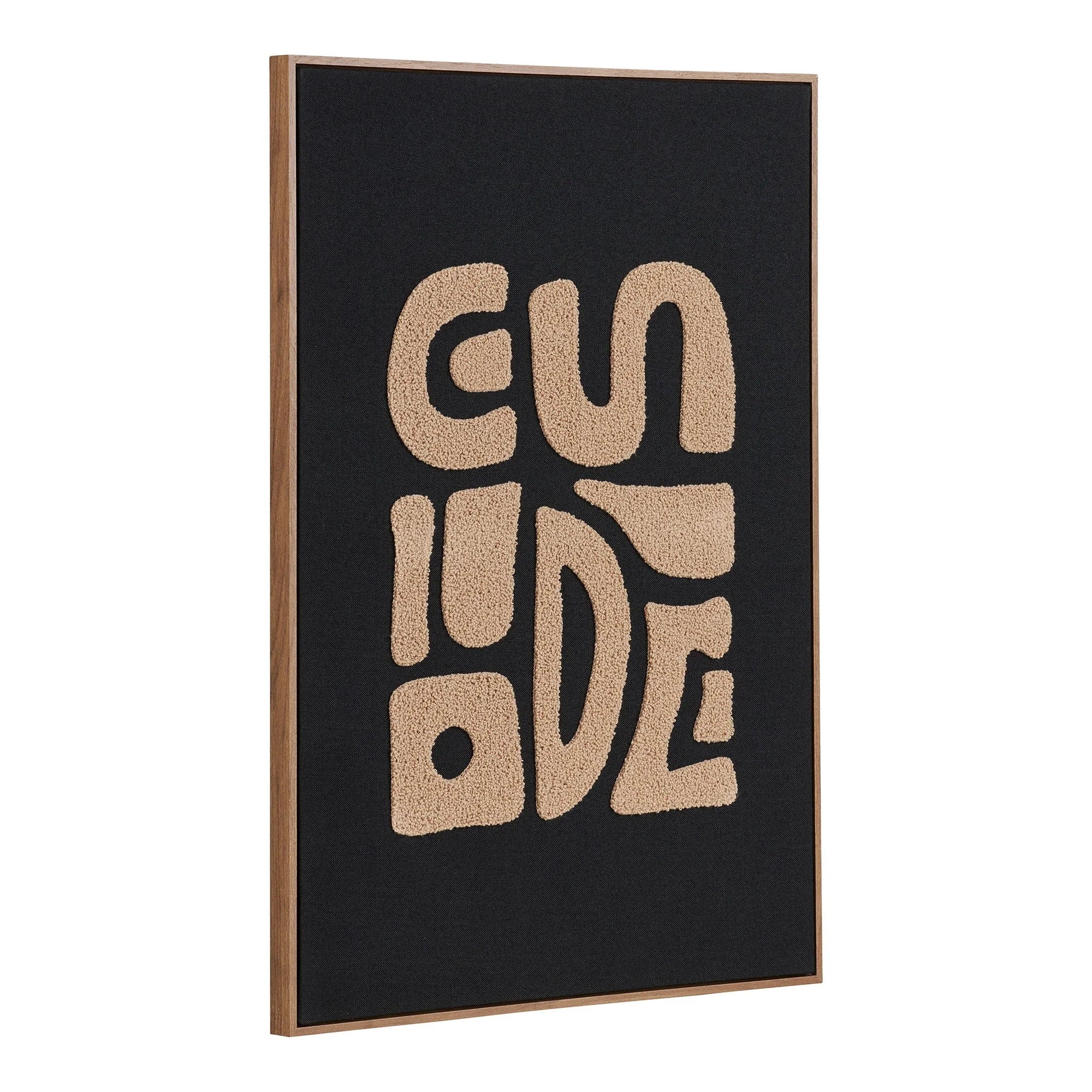 Tableau mural tufté noir et beige avec mot guide en relief organique 50x70 cm