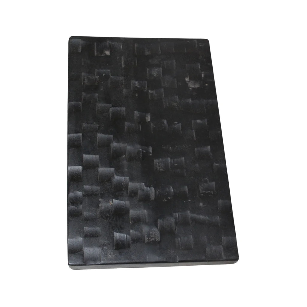 Panneau arrière en fibre de carbone noire texturée pour tabouret artisanal en bois de manguier noir