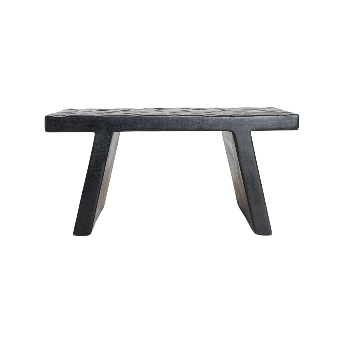 Tabouret artisanal en bois de manguier noir texturé, 40x25 cm