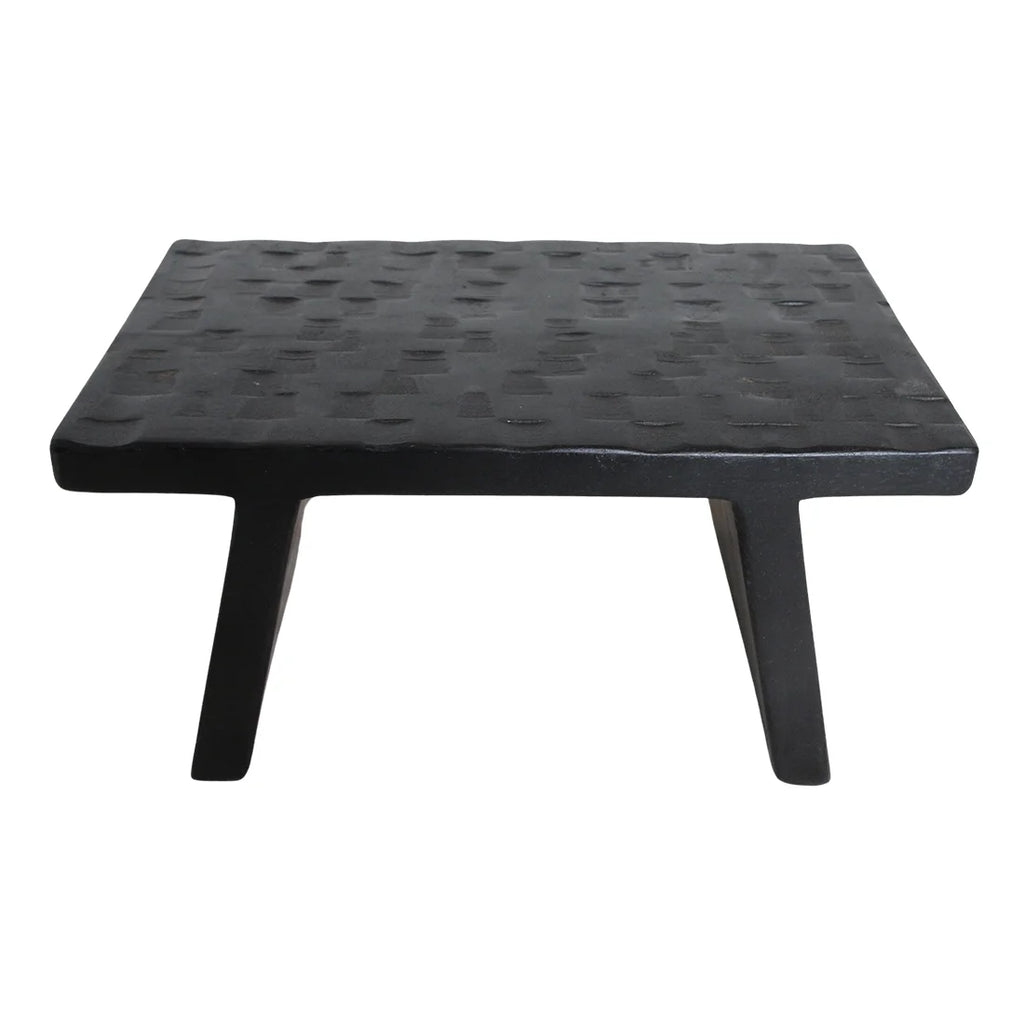 Tabouret artisanal en bois de manguier noir, surface texturée losange, 40x25 cm