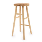 Tabouret de bar en bois naturel clair, siège rond Ø35 cm, hauteur 75 cm