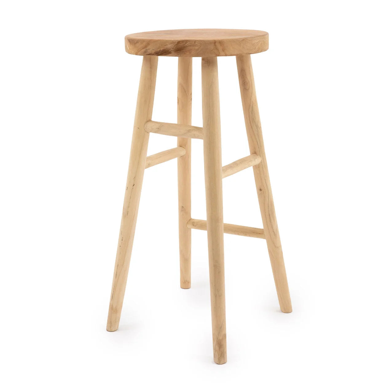 Tabouret de bar en bois naturel clair, siège rond Ø35 cm, hauteur 75 cm