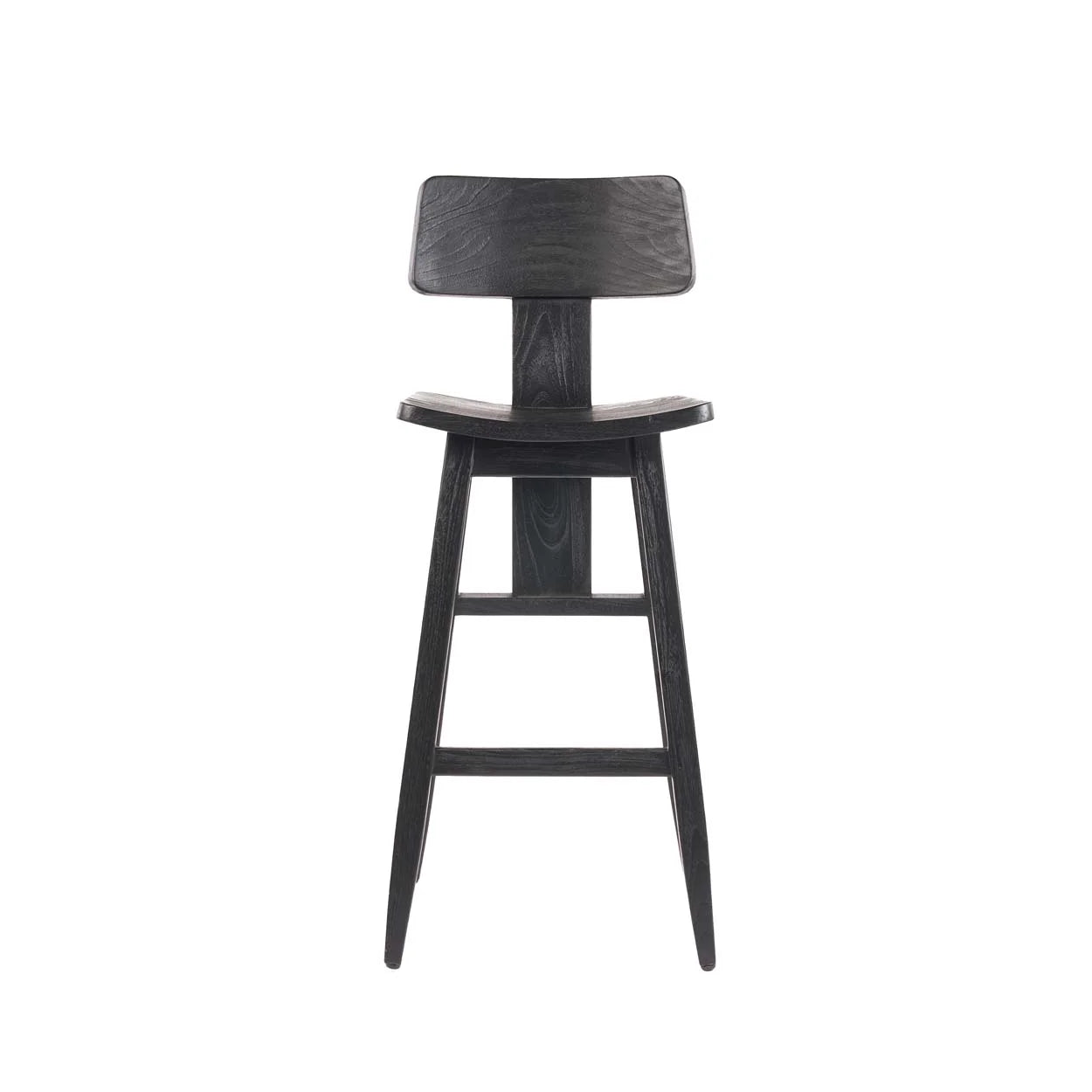 Tabouret de bar en bois noir élégant avec dossier, hauteur 109 cm