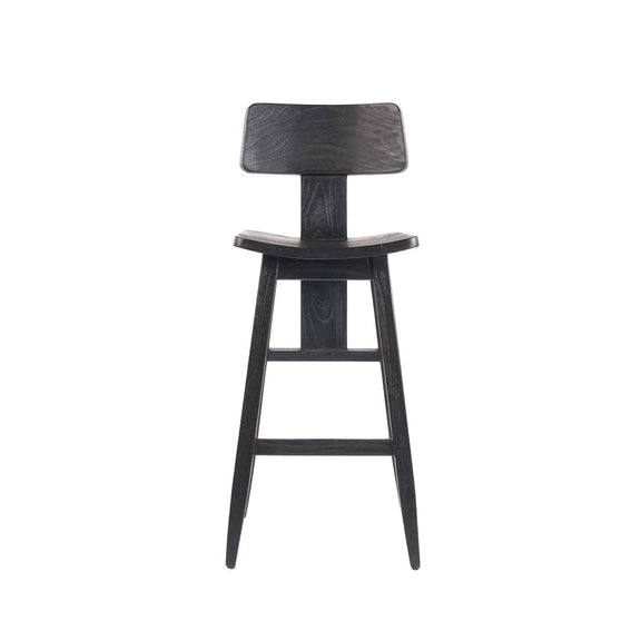 Tabouret de bar en bois noir élégant avec dossier, hauteur 109 cm