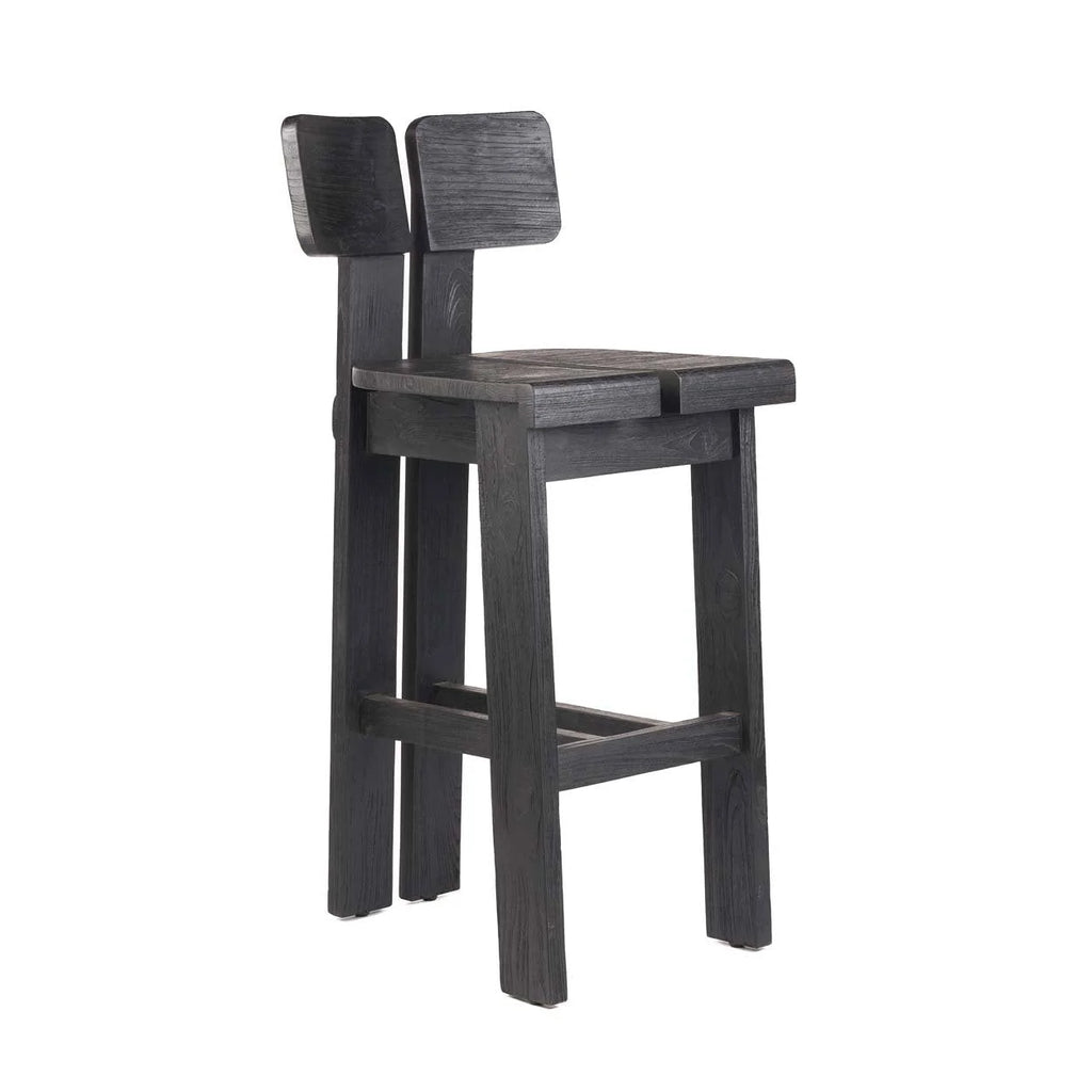 Tabouret de bar en bois noir avec dossier double