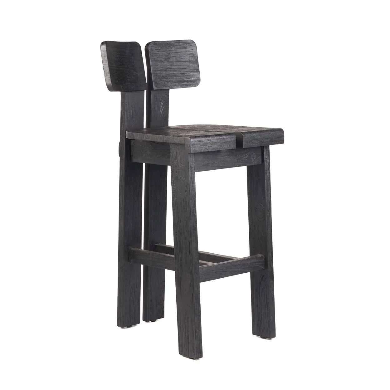Tabouret de bar en bois noir avec dossier double