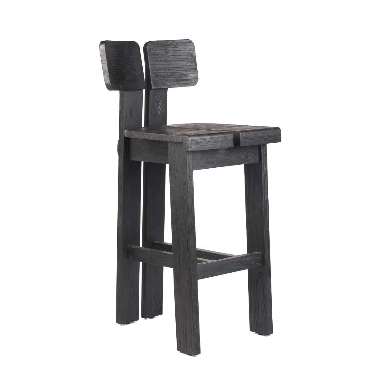 Tabouret de bar en bois noir avec dossier double