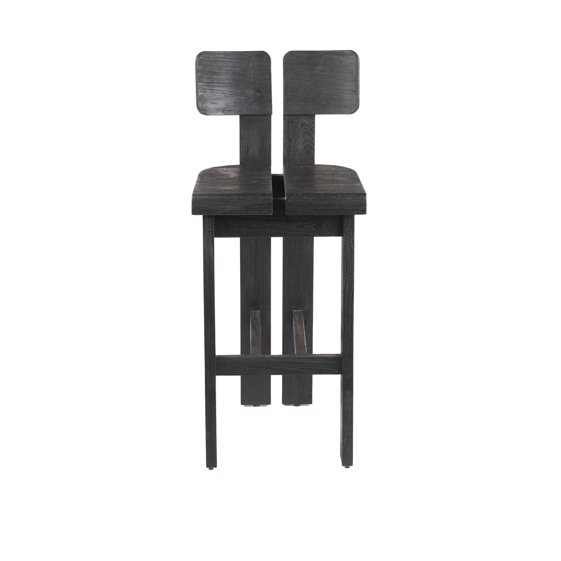 Tabouret de bar en bois noir avec dossier double