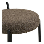 Tabouret de bar en bouclé taupe avec dossier arrondi et pieds métal noir