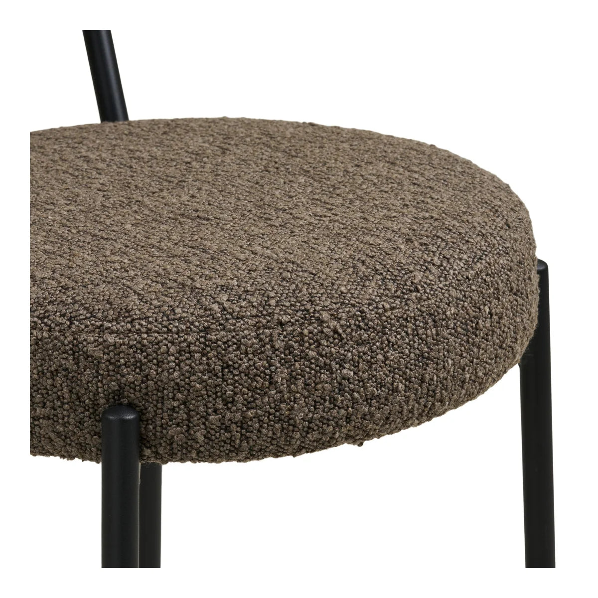 Tabouret de bar en bouclé taupe avec dossier arrondi et pieds métal noir