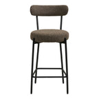 Tabouret de bar en bouclé taupe avec dossier arrondi et pieds métal noir