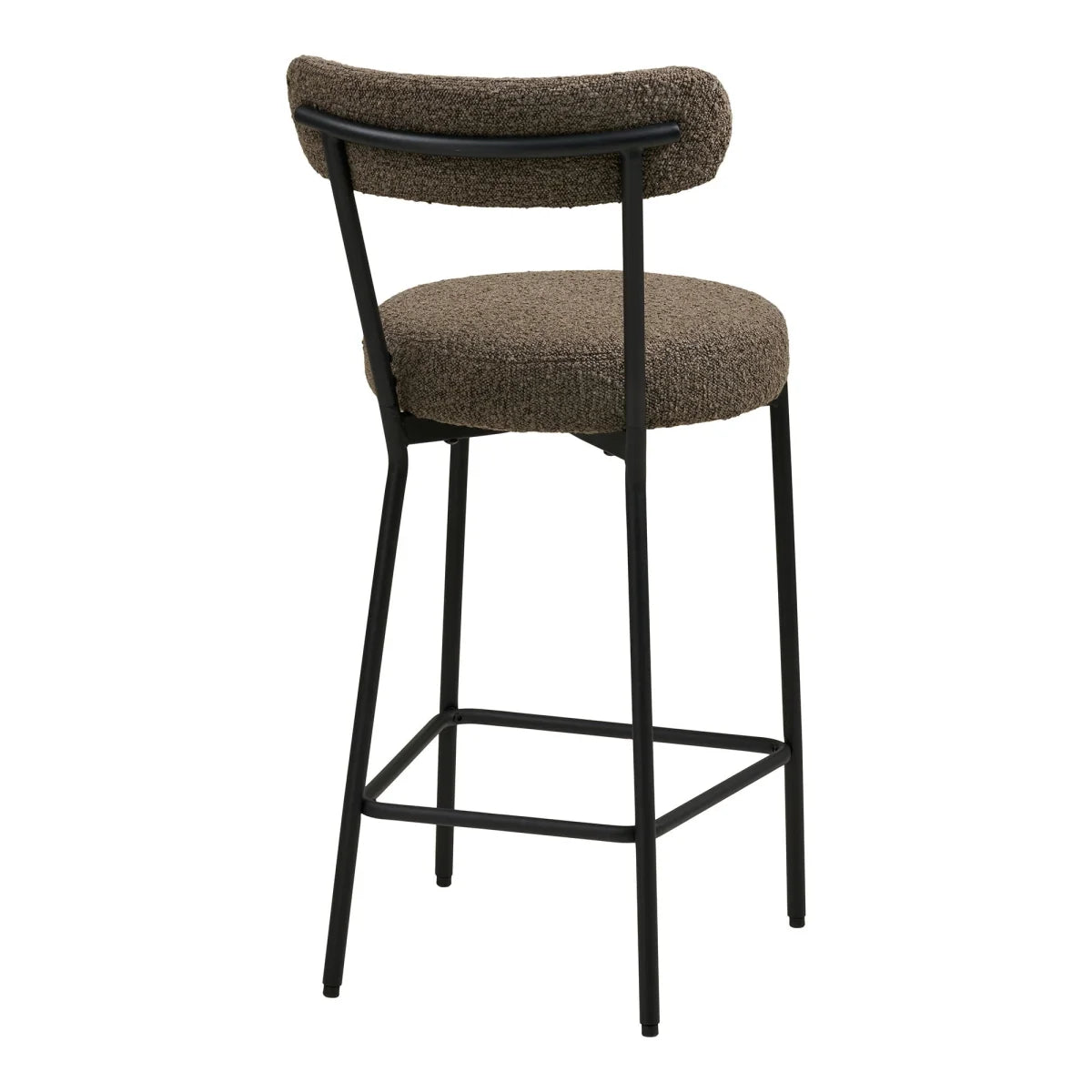 Tabouret de bar en bouclé taupe avec dossier arrondi et pieds métal noir