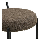 Tabouret de bar en bouclé taupe avec dossier arrondi et pieds métal noir