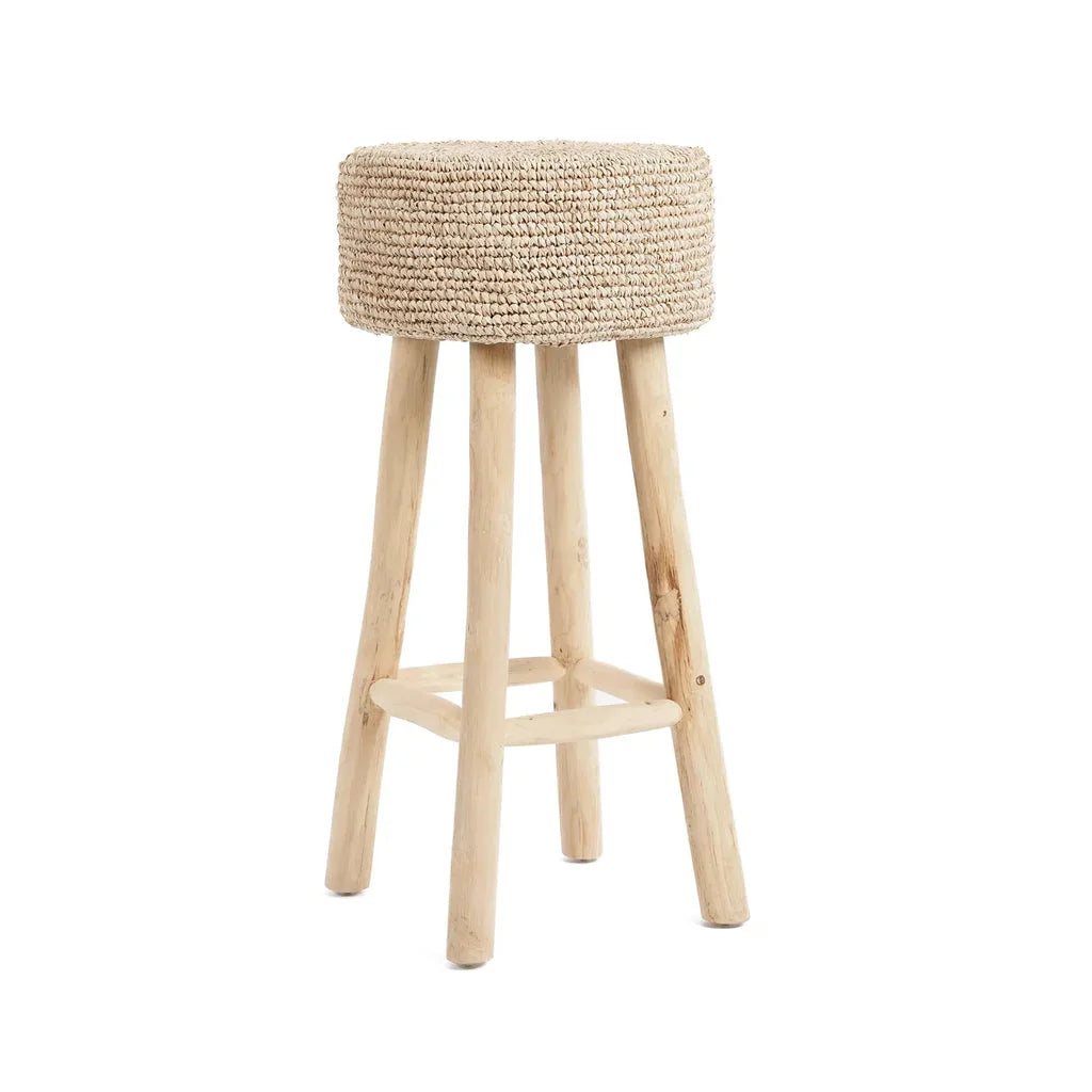Tabouret de bar en Raphia avec siège en tissage en bois rustique