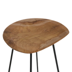 Tabouret de bar rond en teck massif et métal noir mat, H77 cm
