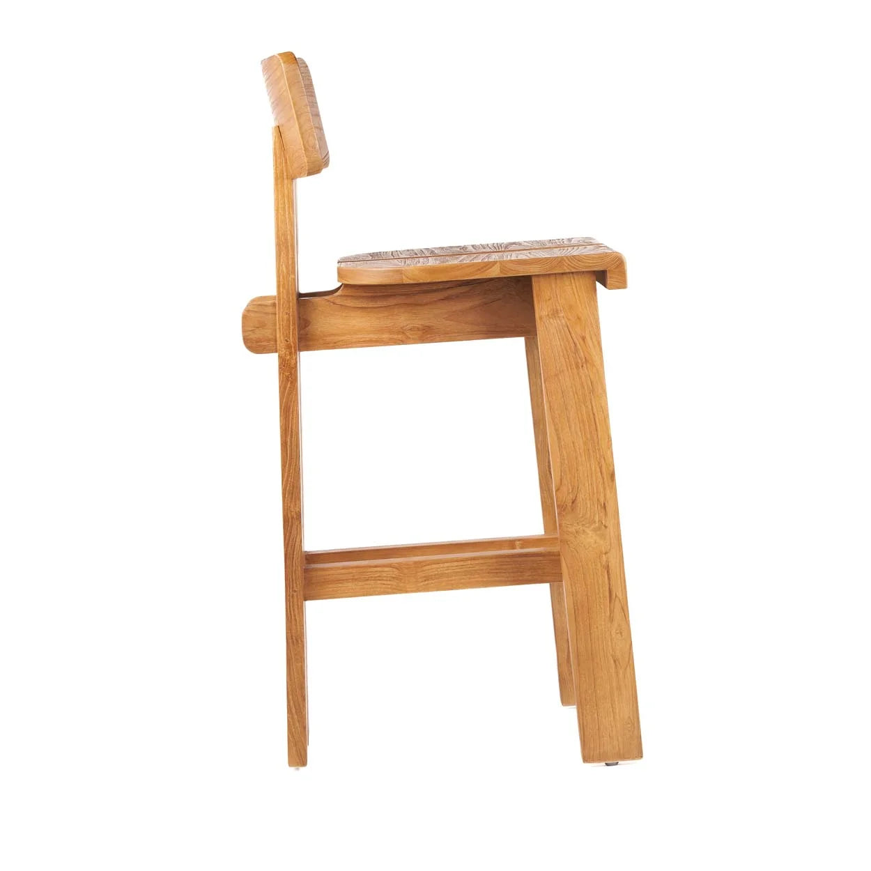 Tabouret de bar en teck naturel 108 cm avec dossier pour intérieur et extérieur