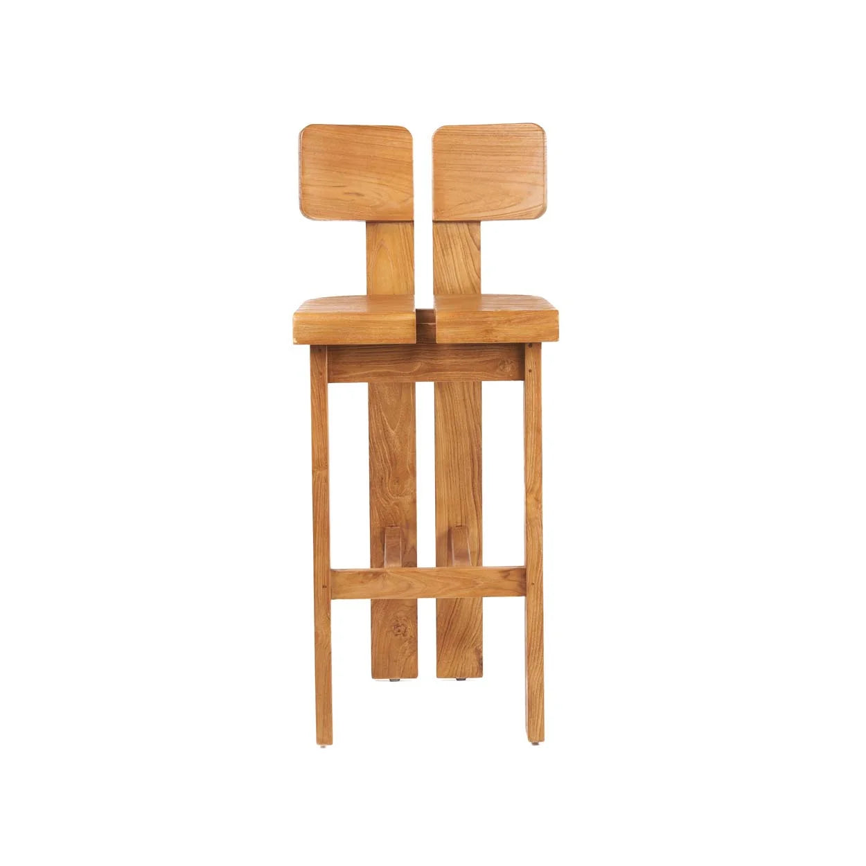 Tabouret de bar en teck naturel, double barre, idéal intérieur et extérieur